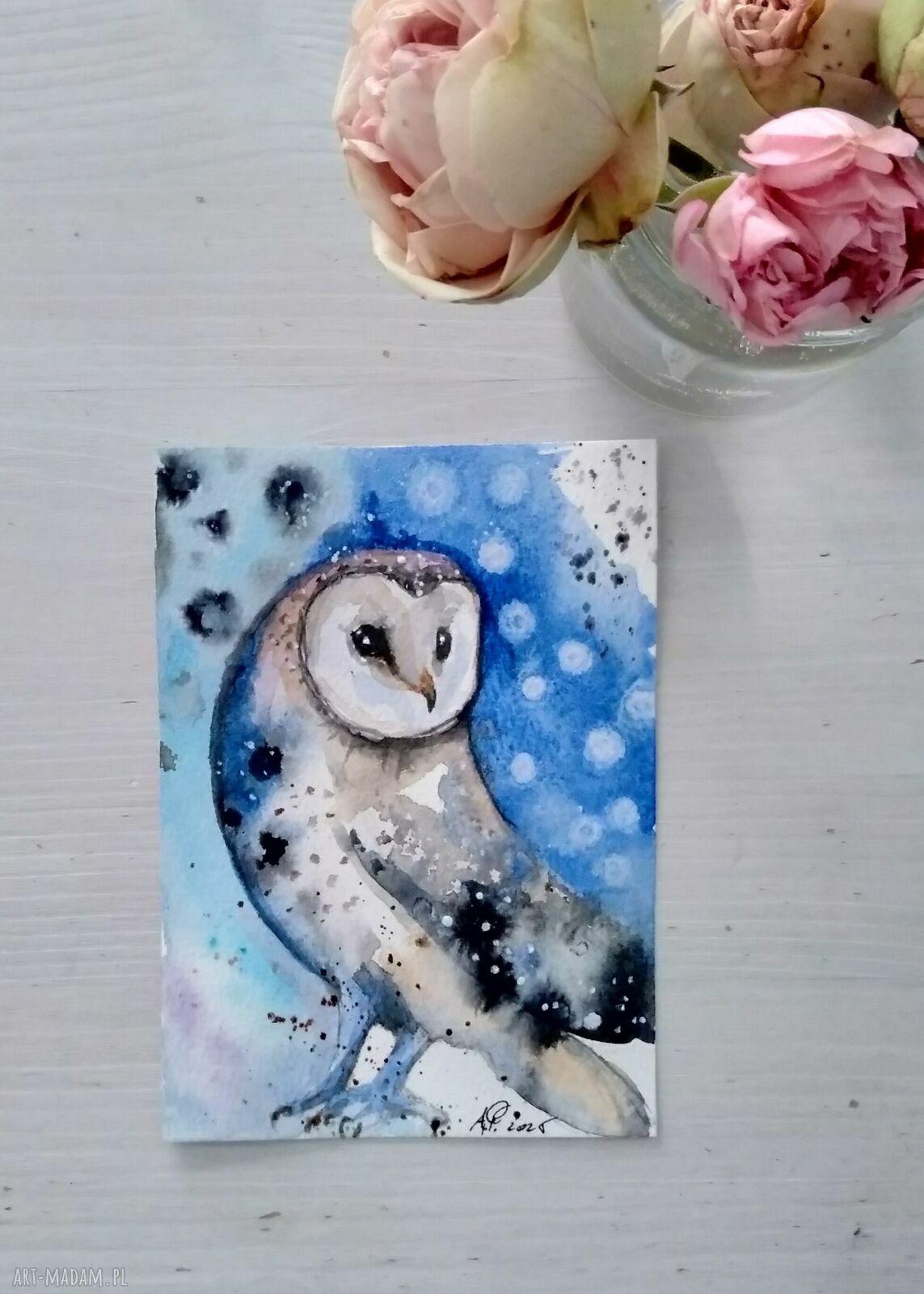 Baśniowa sowa - akwarela jako autorska ilustracja do oprawienia