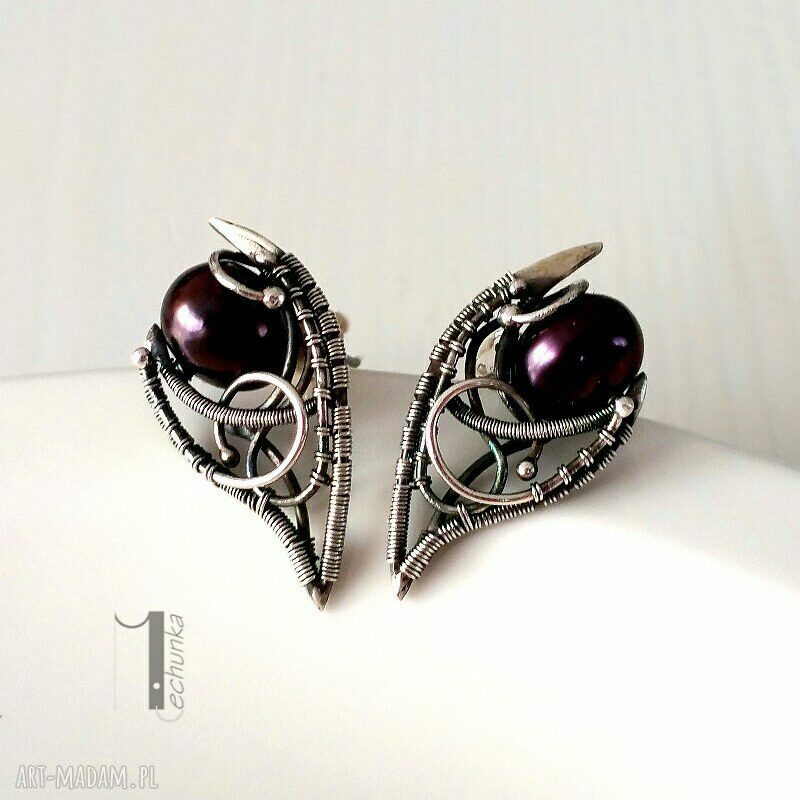 kolczyki: Fern I srebrne kolczyki z perłą Handmade