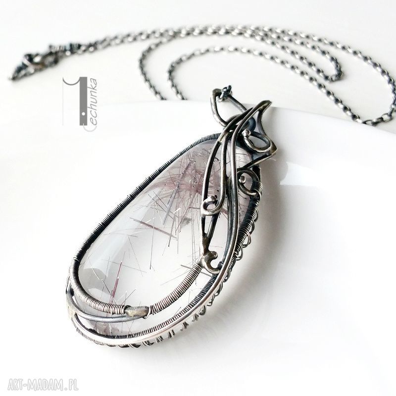 Auril srebrny naszyjnik kwarcem rutylowym kwarc rutyl srebro wire