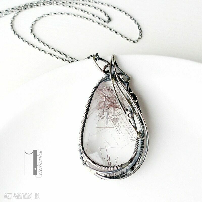 naszyjniki: Auril srebrny naszyjnik z kwarcem rutylowym Handmade