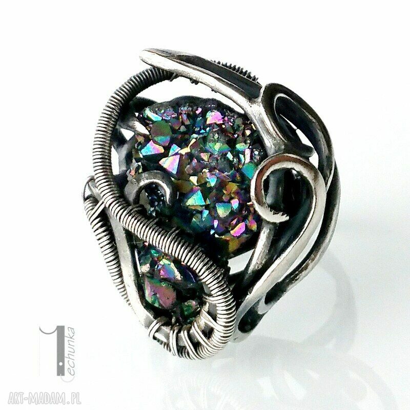 pierścionki: Osobliwość Aurora srebrny pierścień z kwarcem tytanowym hand made