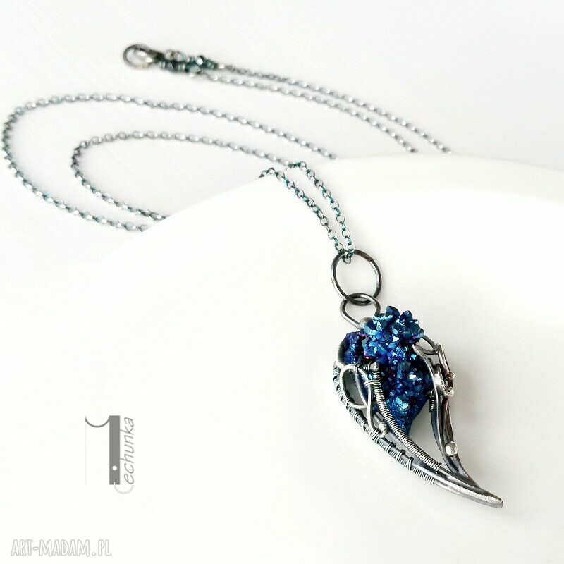 naszyjniki: Osobliwość noc perseidów srebrny naszyjnik z kwarcem tytanowym handmade