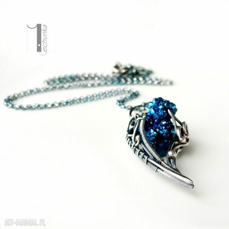 naszyjniki: Osobliwość noc perseidów srebrny naszyjnik z kwarcem tytanowym handmade