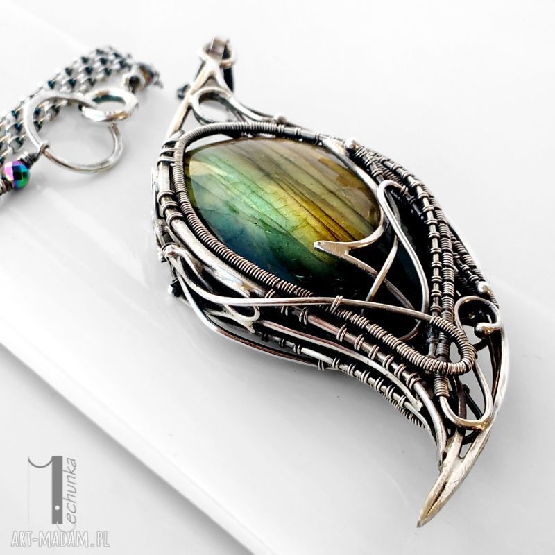 Taivas srebrny naszyjnik labradorytem srebro wirerwaping