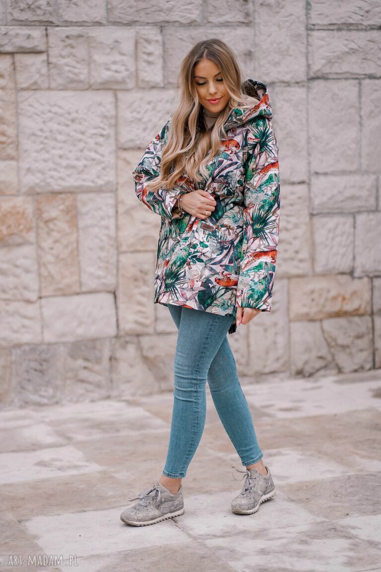 kurtki: jesienny płaszcz przeciwdeszczowy, ocieplony w gepardy, parka damska, kurtka