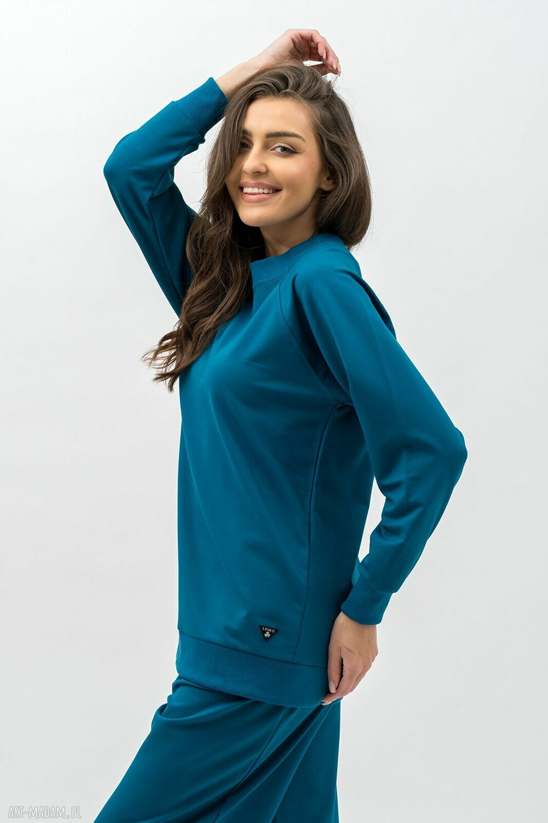 Bluza damska raglan Basic petrol - Trzy ForU (95% bawełna, 5% elastan)