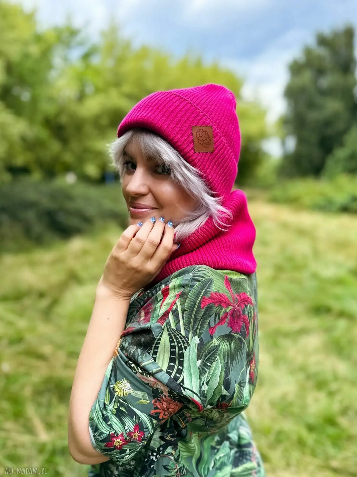 Bawełniana czapka beanie „Malina” Brain Inside - 2w1 z ekoskórkowym logo