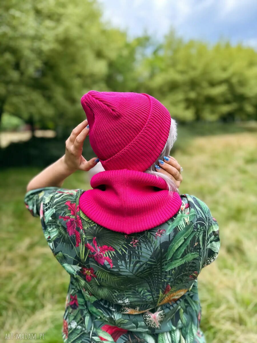 Bawełniana czapka beanie „Malina” Brain Inside - 2w1 z ekoskórkowym logo