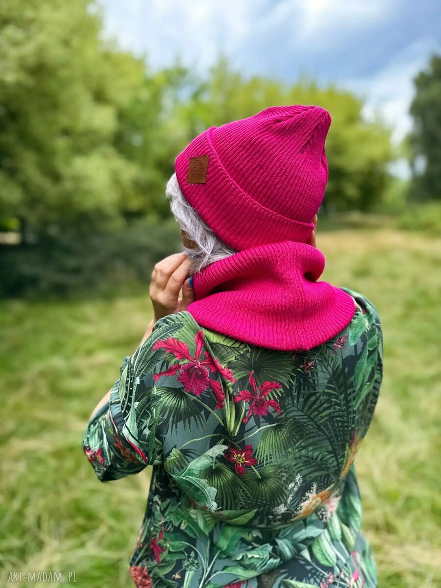 Bawełniana czapka beanie „Malina” Brain Inside - 2w1 z ekoskórkowym logo