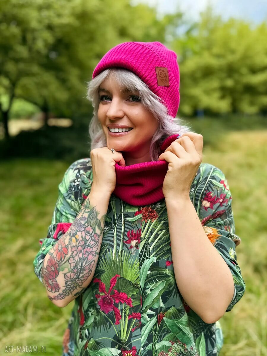 Bawełniana czapka beanie „Malina” Brain Inside - 2w1 z ekoskórkowym logo