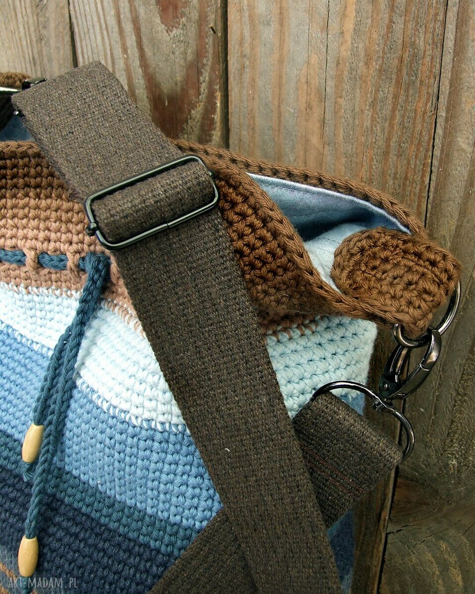 Bawełniana listonoszka z regulowanym paskiem - Blue&Brown