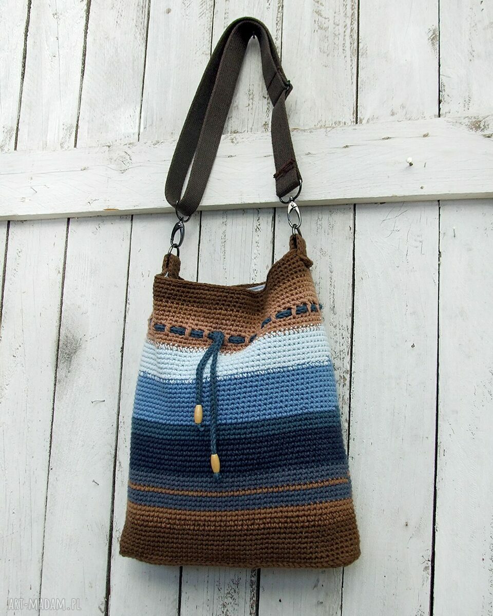 Bawełniana listonoszka z regulowanym paskiem - Blue&Brown