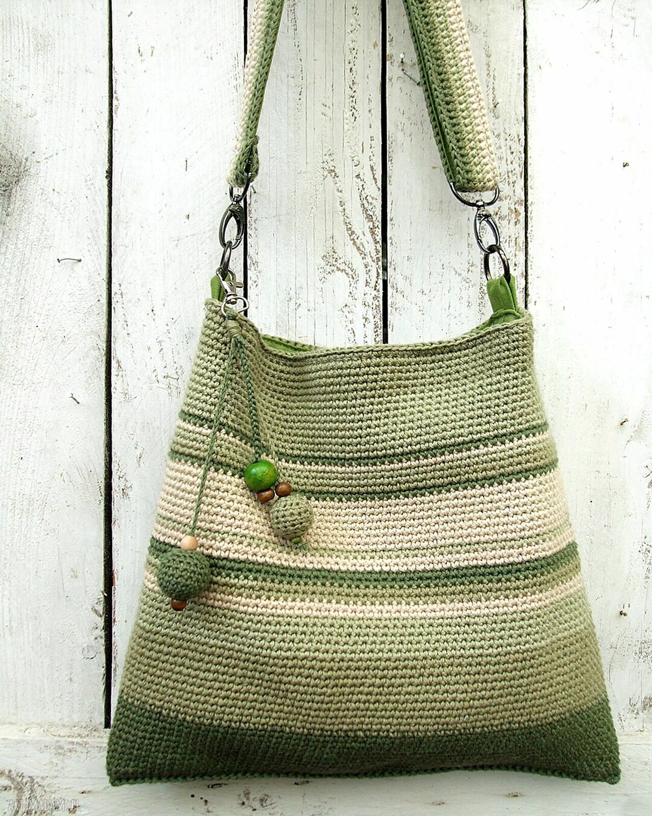 Bawełniana listonoszka szydełkowa Mięta i Szałwia - na ramię handmade