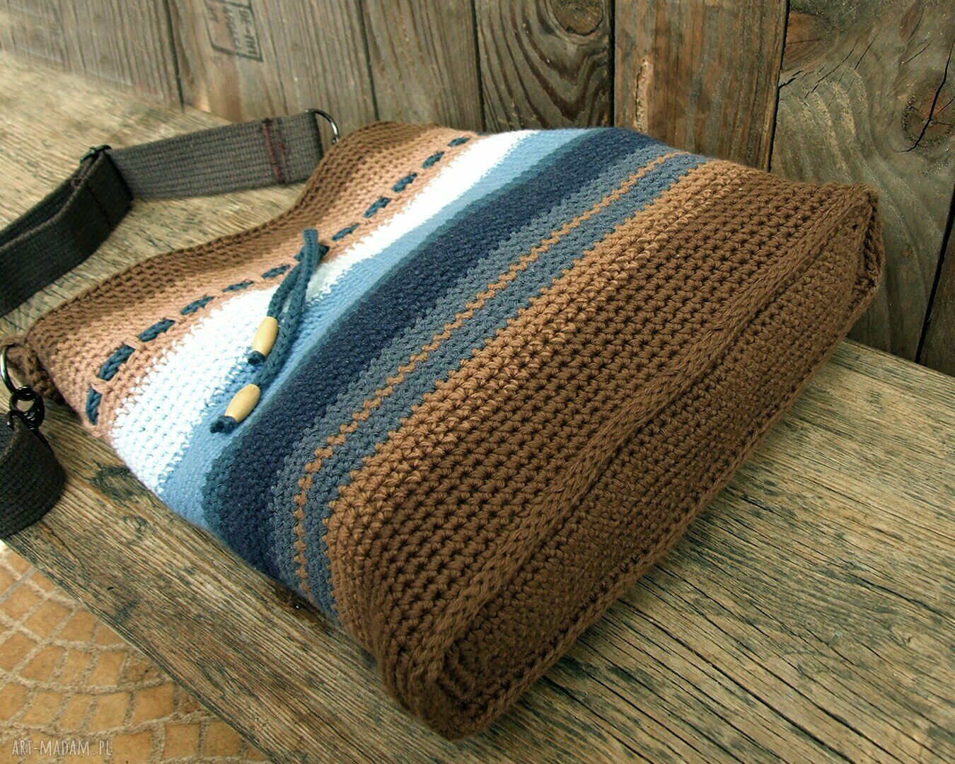Bawełniana listonoszka z regulowanym paskiem - Blue&Brown