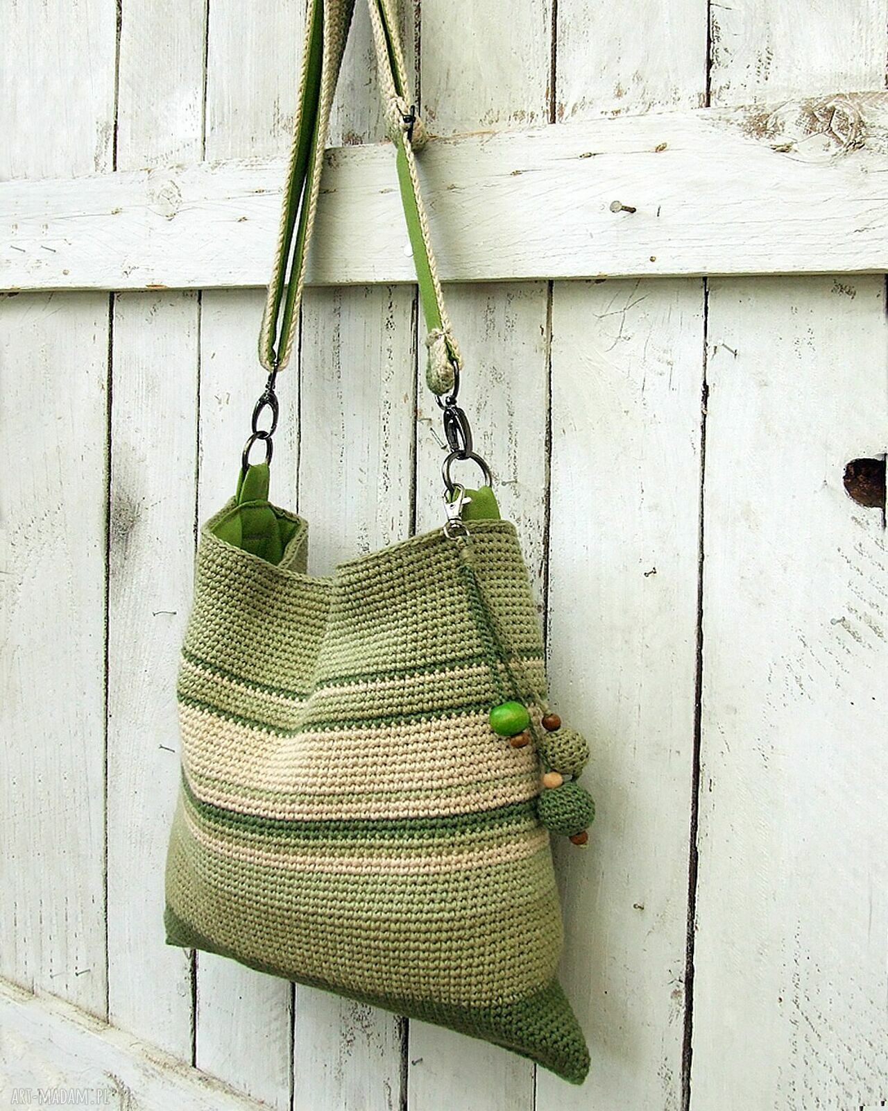 Bawełniana listonoszka szydełkowa Mięta i Szałwia - na ramię handmade