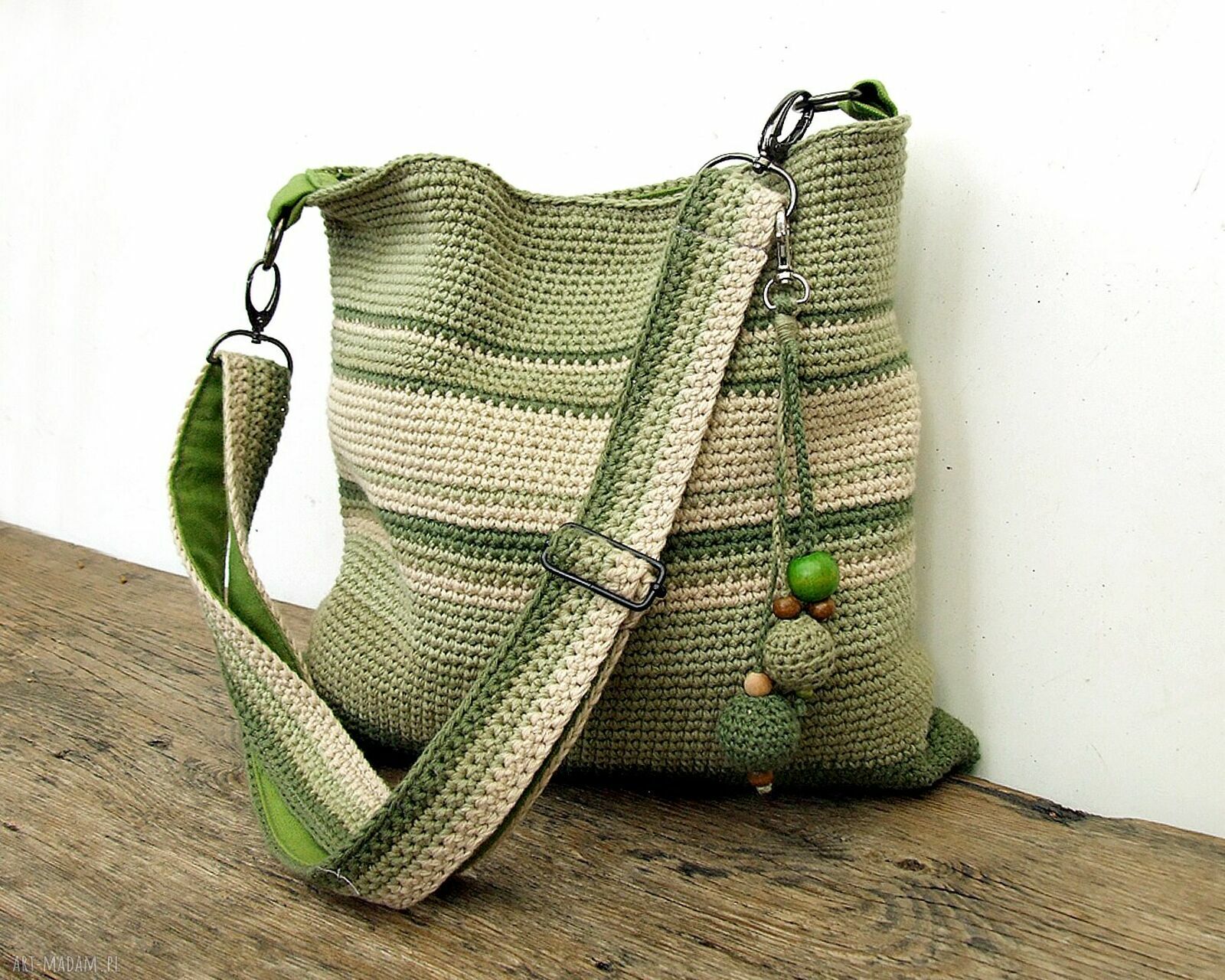 Bawełniana listonoszka szydełkowa Mięta i Szałwia - na ramię handmade