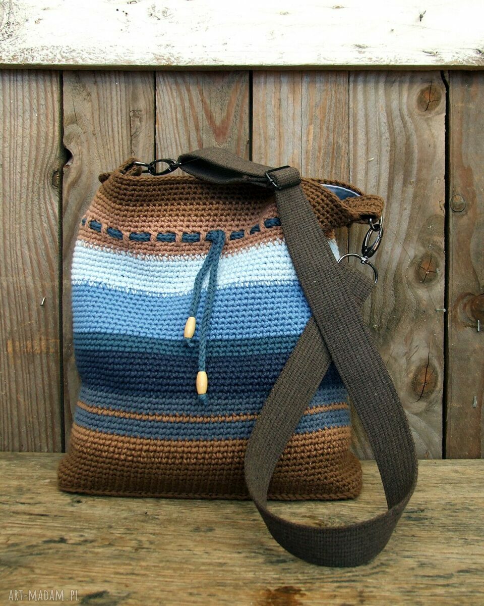 Bawełniana listonoszka z regulowanym paskiem - Blue&Brown
