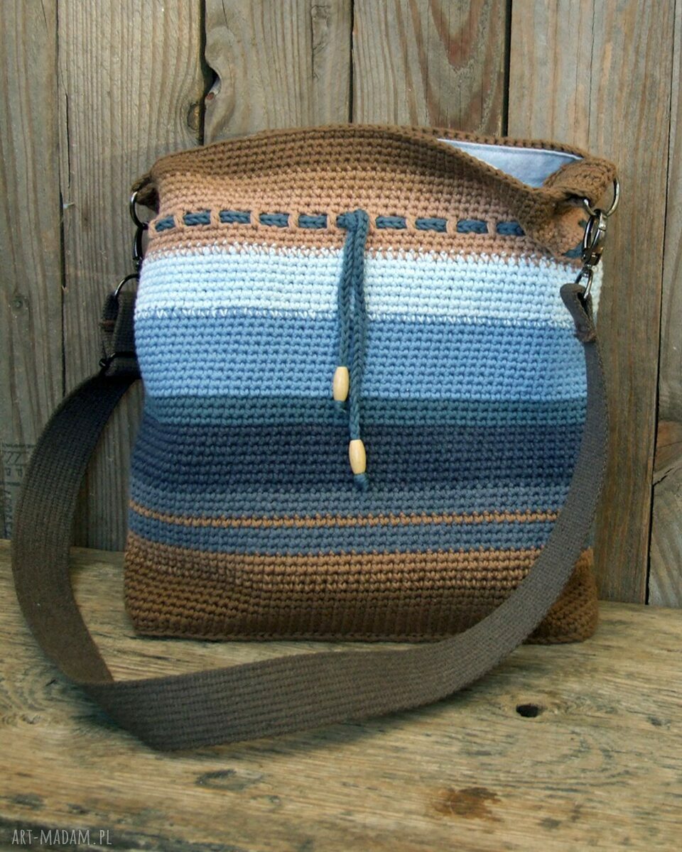 Bawełniana listonoszka z regulowanym paskiem - Blue&Brown