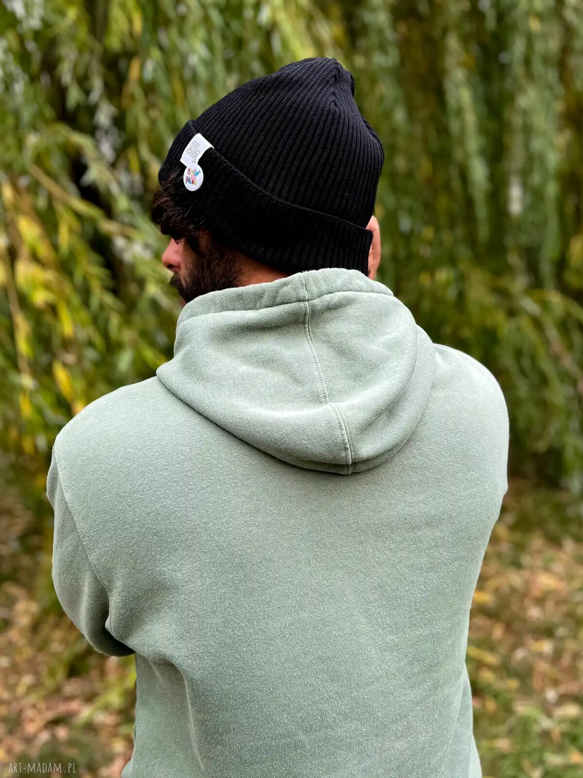 Czapka beanie z bawełny - czarna z kolorowym logo (2w1)