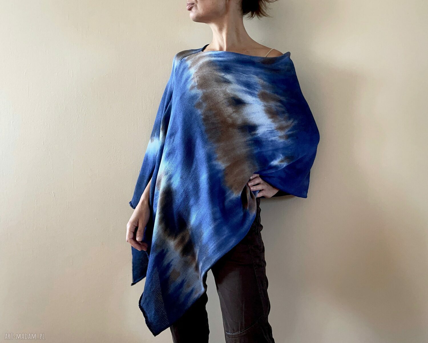 Narzutka bawełniana Blue & Brown - ręcznie barwiona tunika (one size)