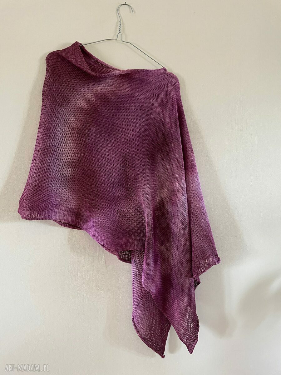 Bawełniana narzutka - ponczo bordo i róż (oversize, ręcznie barwiona)