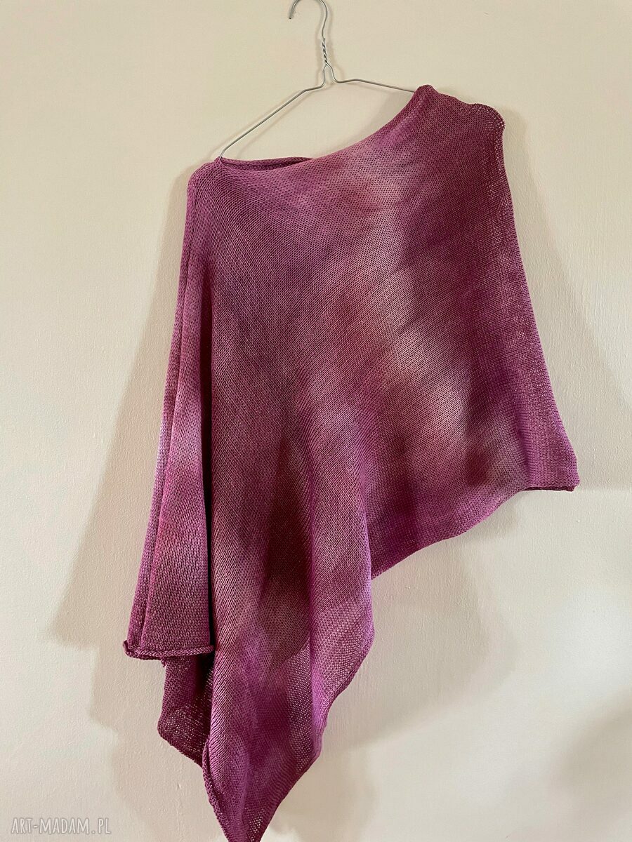 Bawełniana narzutka - ponczo bordo i róż (oversize, ręcznie barwiona)