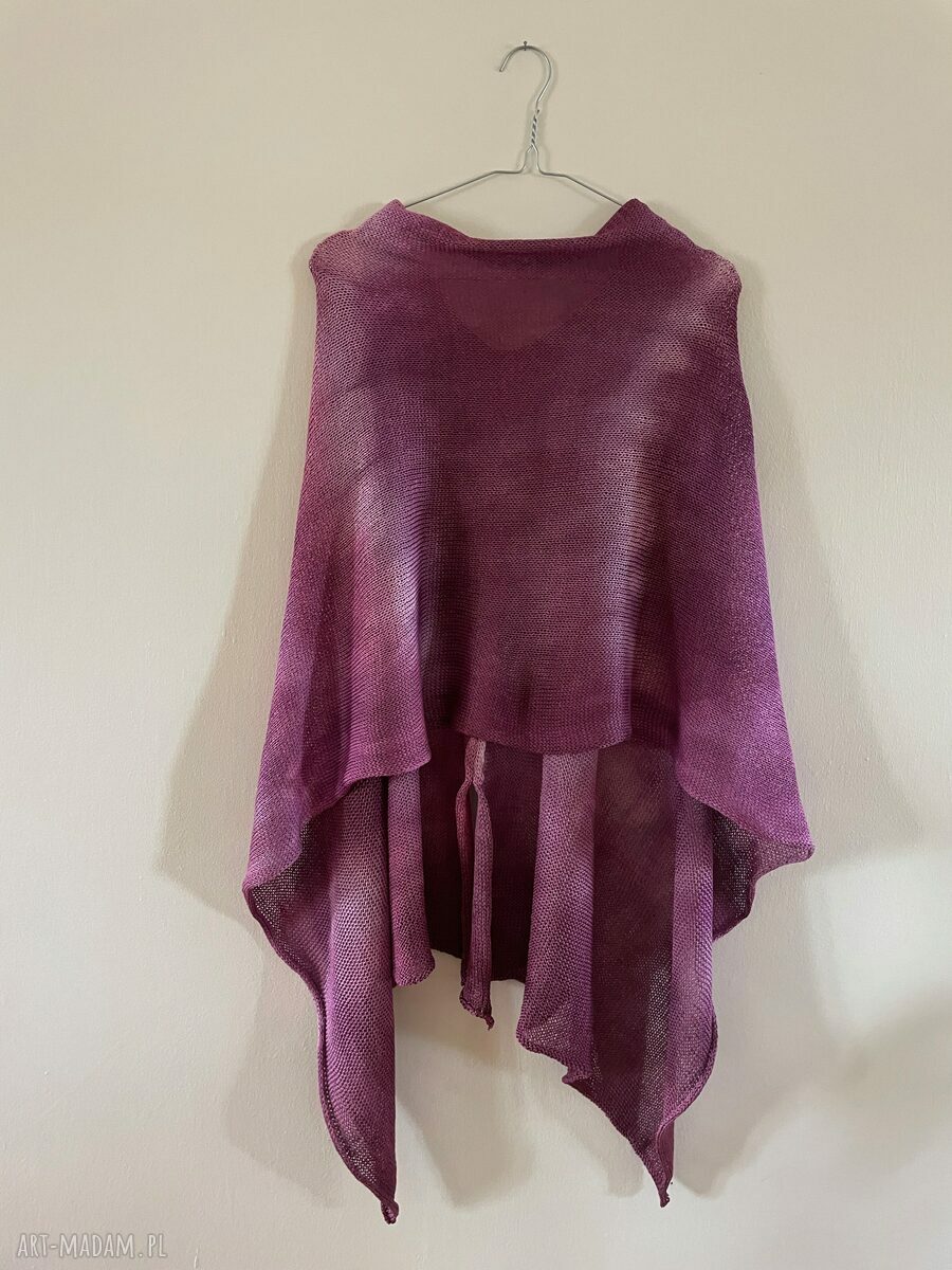 Bawełniana narzutka - ponczo bordo i róż (oversize, ręcznie barwiona)