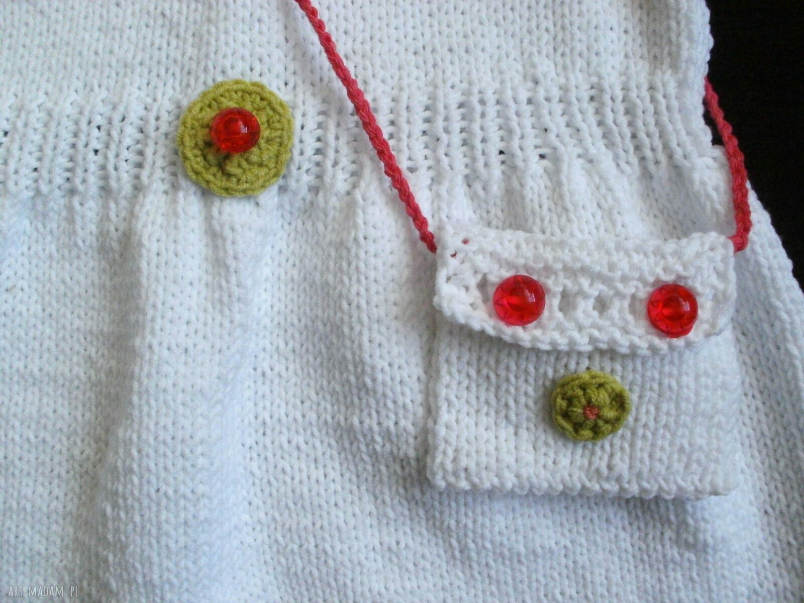 Bawełniana sukienka „Tulipany” - handmade na drutach i szydełku, rozmiar 86