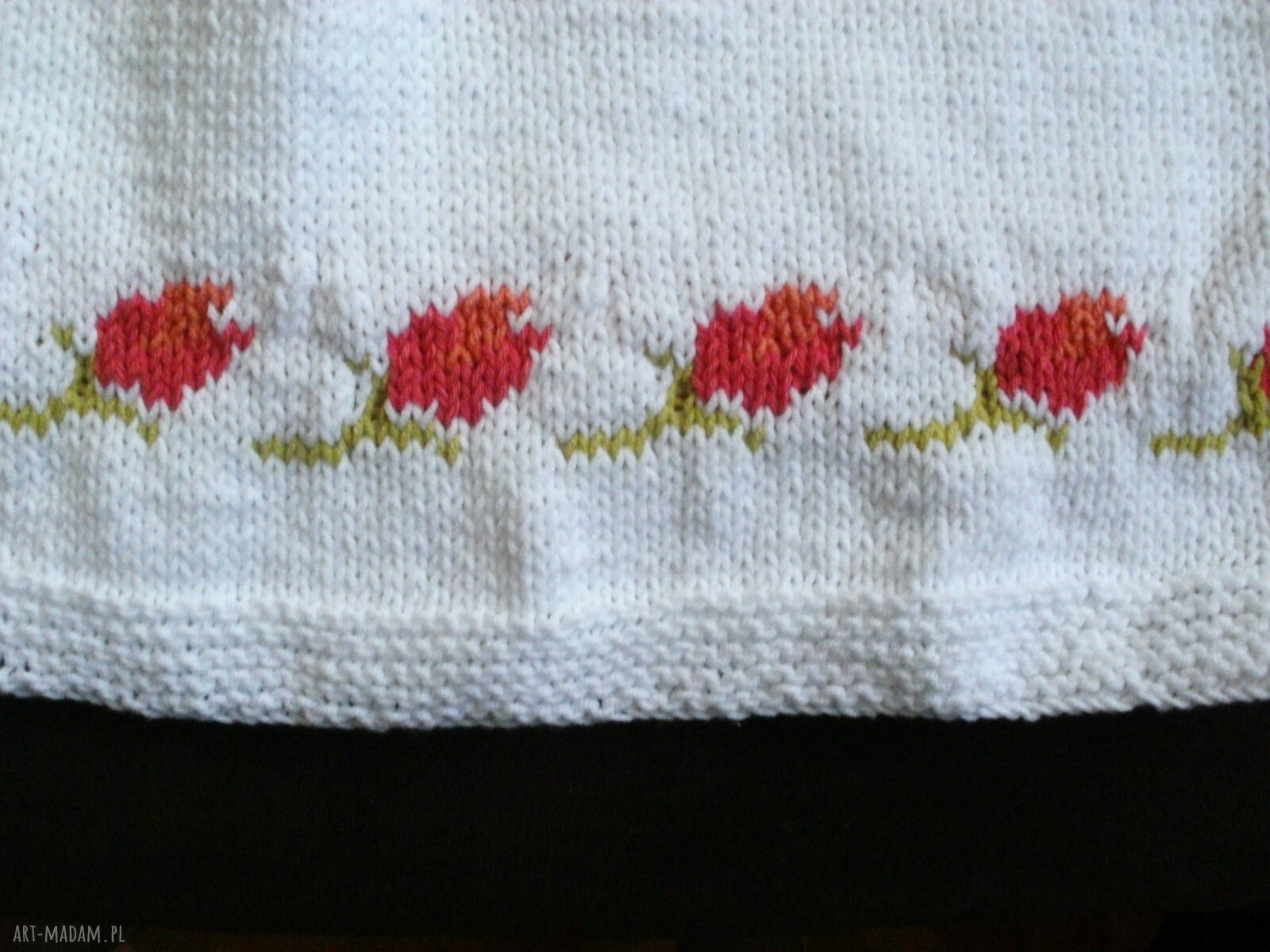 Bawełniana sukienka „Tulipany” - handmade na drutach i szydełku, rozmiar 86
