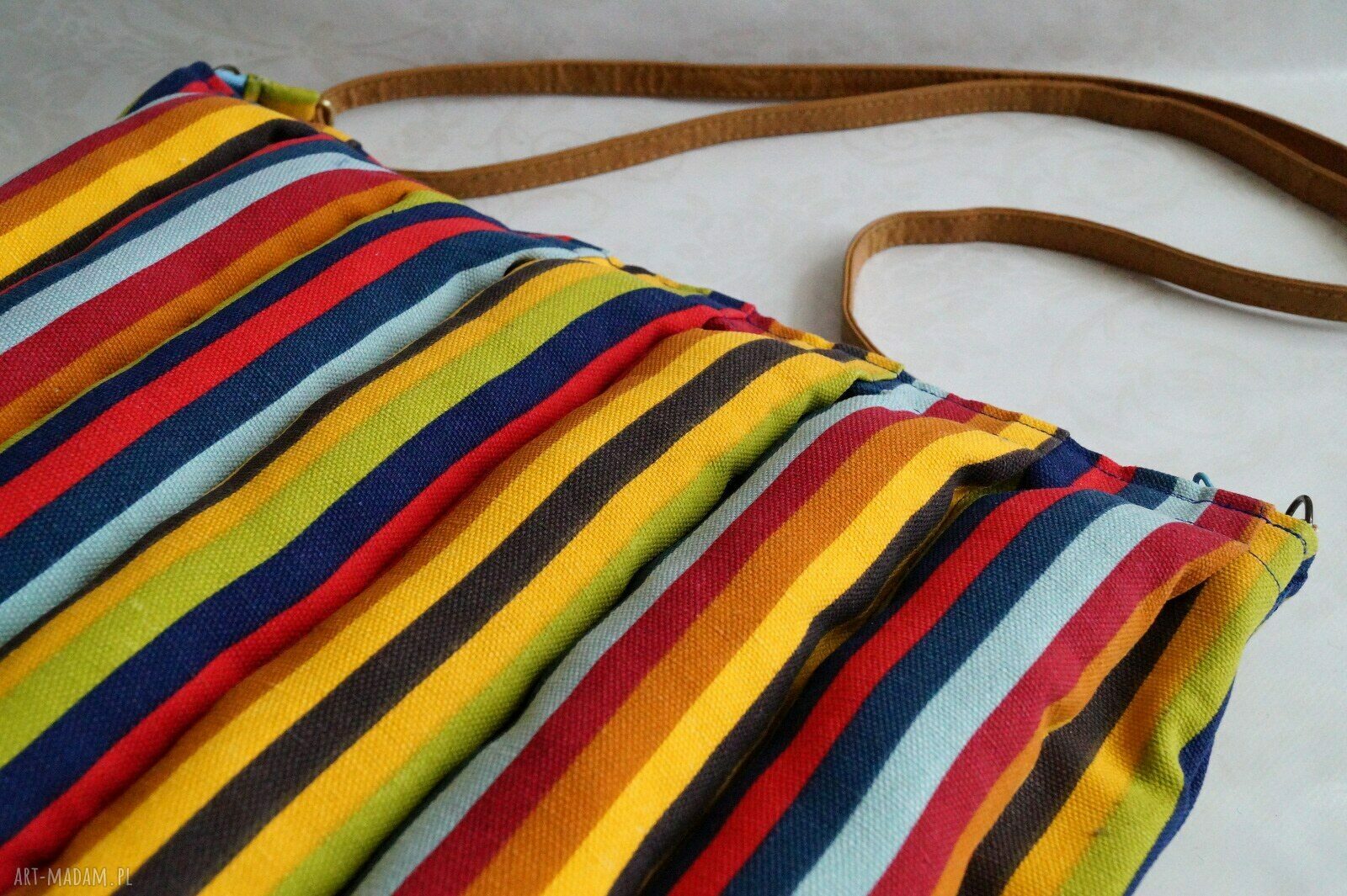 Bawełniana torba - poduszka w paseczki, listonoszka handmade dla kobiet