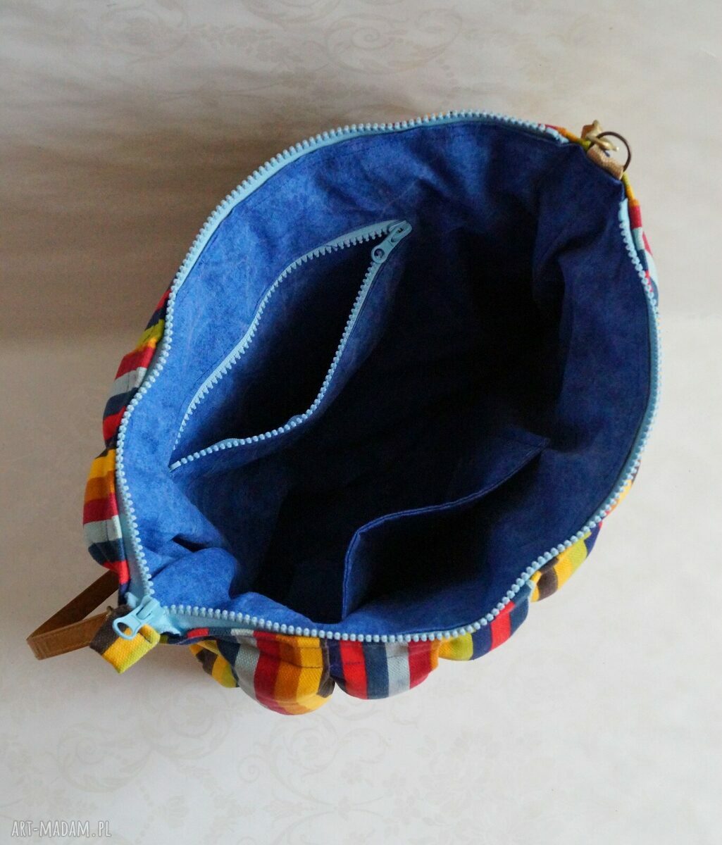 Bawełniana torba - poduszka w paseczki, listonoszka handmade dla kobiet