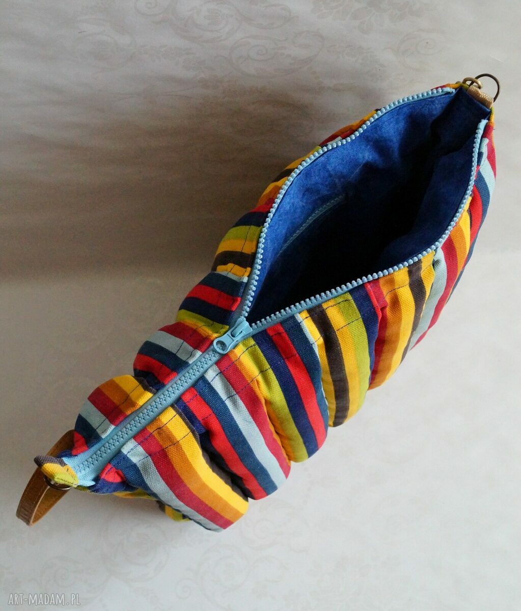 Bawełniana torba - poduszka w paseczki, listonoszka handmade dla kobiet
