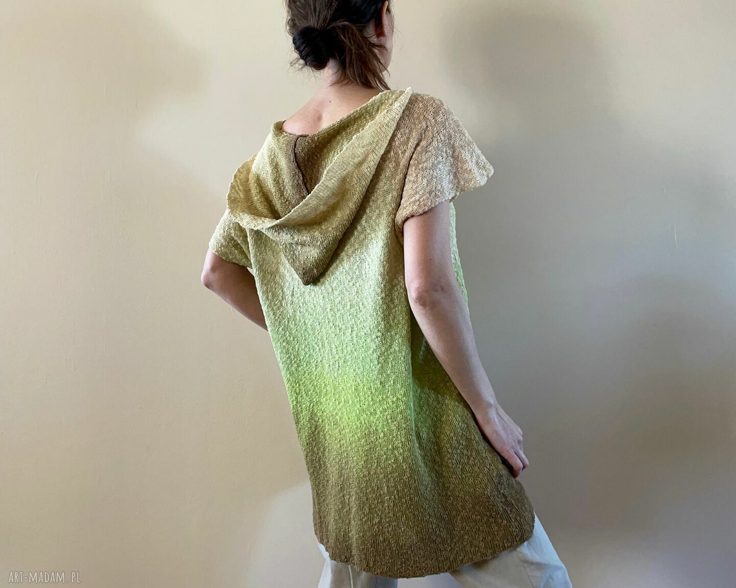 Tunika bawełniana z kapturem - ręcznie barwiona, oversize S/M/L