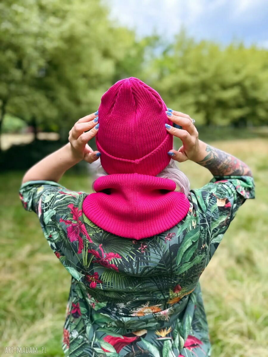 Bawełniana czapka beanie „Malina” Brain Inside - 2w1 z ekoskórkowym logo