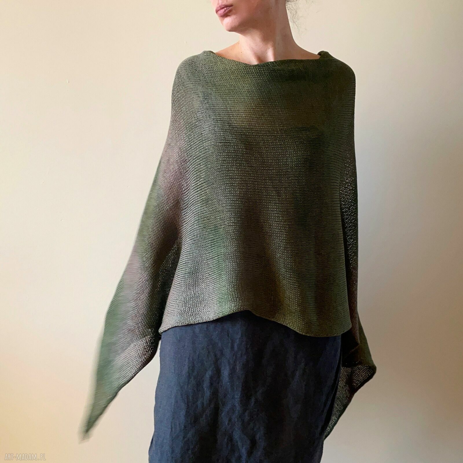 Ponczo bawełniane brąz&khaki - tunika narzutka handmade