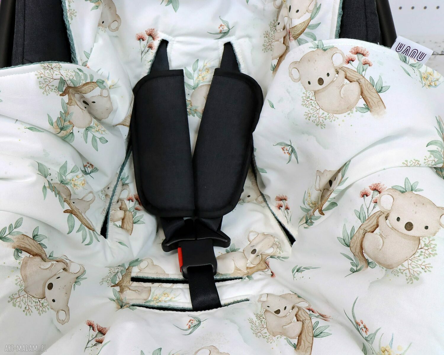 Bawełniany kocyk do fotelika Newborn Koala biel - otulacz na pasy