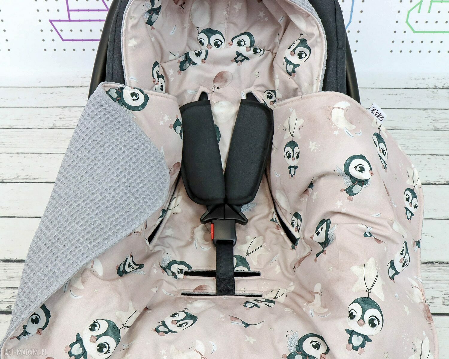 Bawełniany kocyk do fotelika Infant - Pingwinki Róż