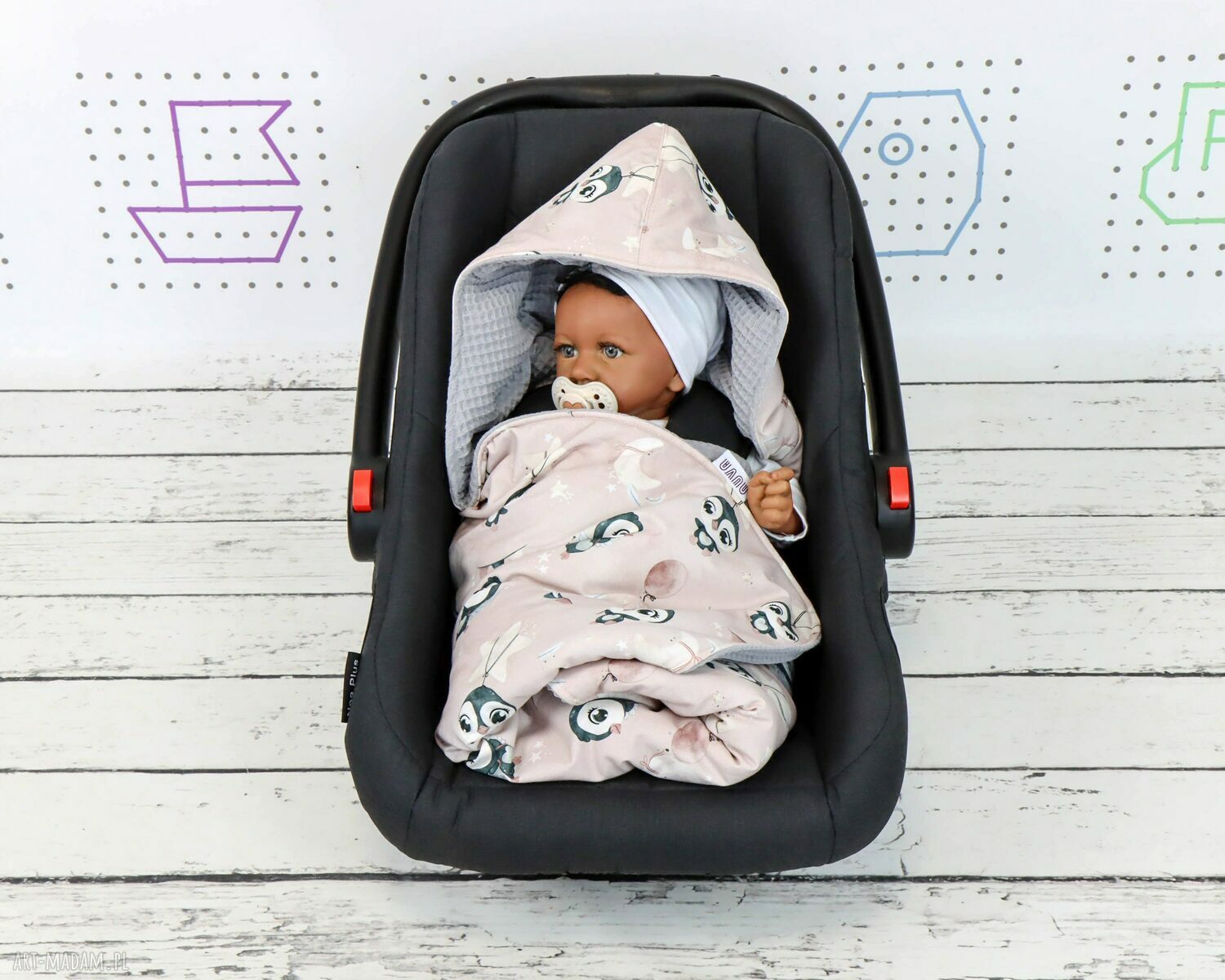 Bawełniany kocyk do fotelika Infant - Pingwinki Róż