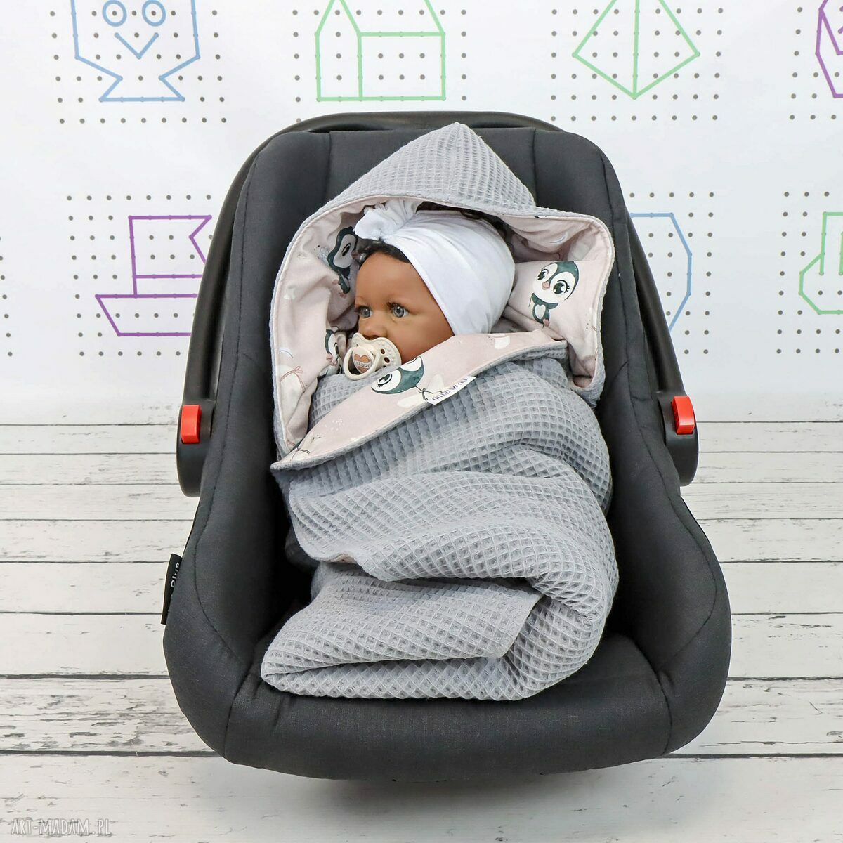 Bawełniany kocyk do fotelika Infant - Pingwinki Róż