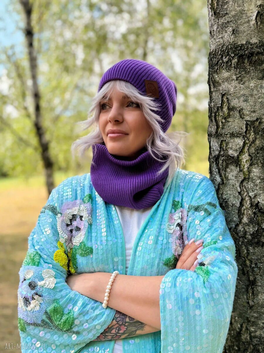 Bawełniany mały komin "Fiolet" - damski, miękki i wygodny