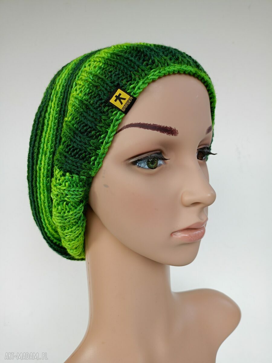 Bawełniany obszerny beret damski w zieleniach