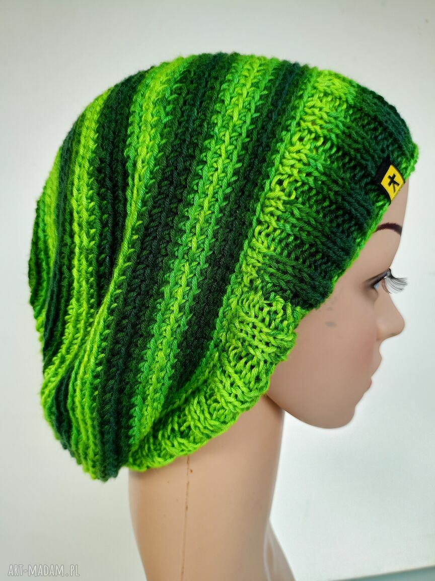 Bawełniany obszerny beret damski w zieleniach