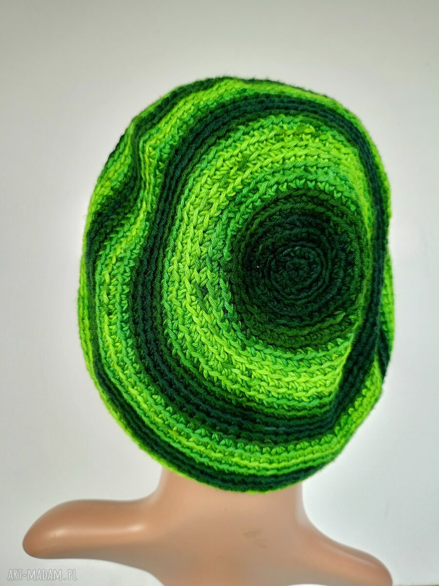 Bawełniany obszerny beret damski w zieleniach