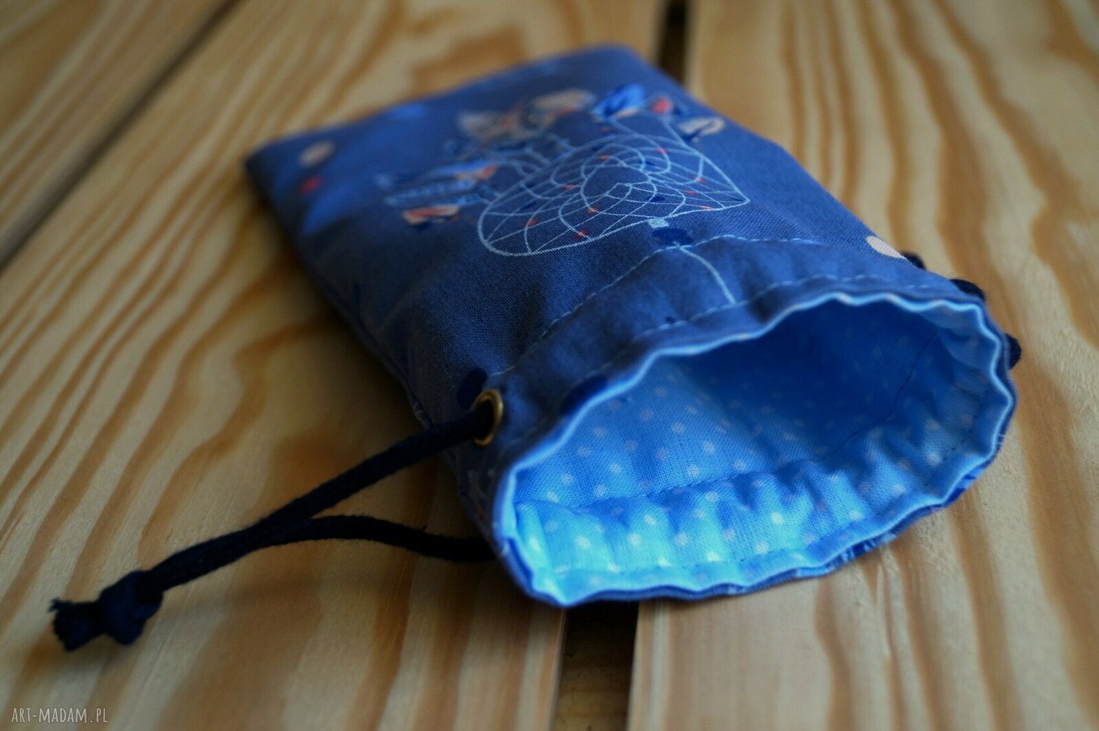 Bawełniane etui na okulary boho z łapaczami snów (niebieskie)