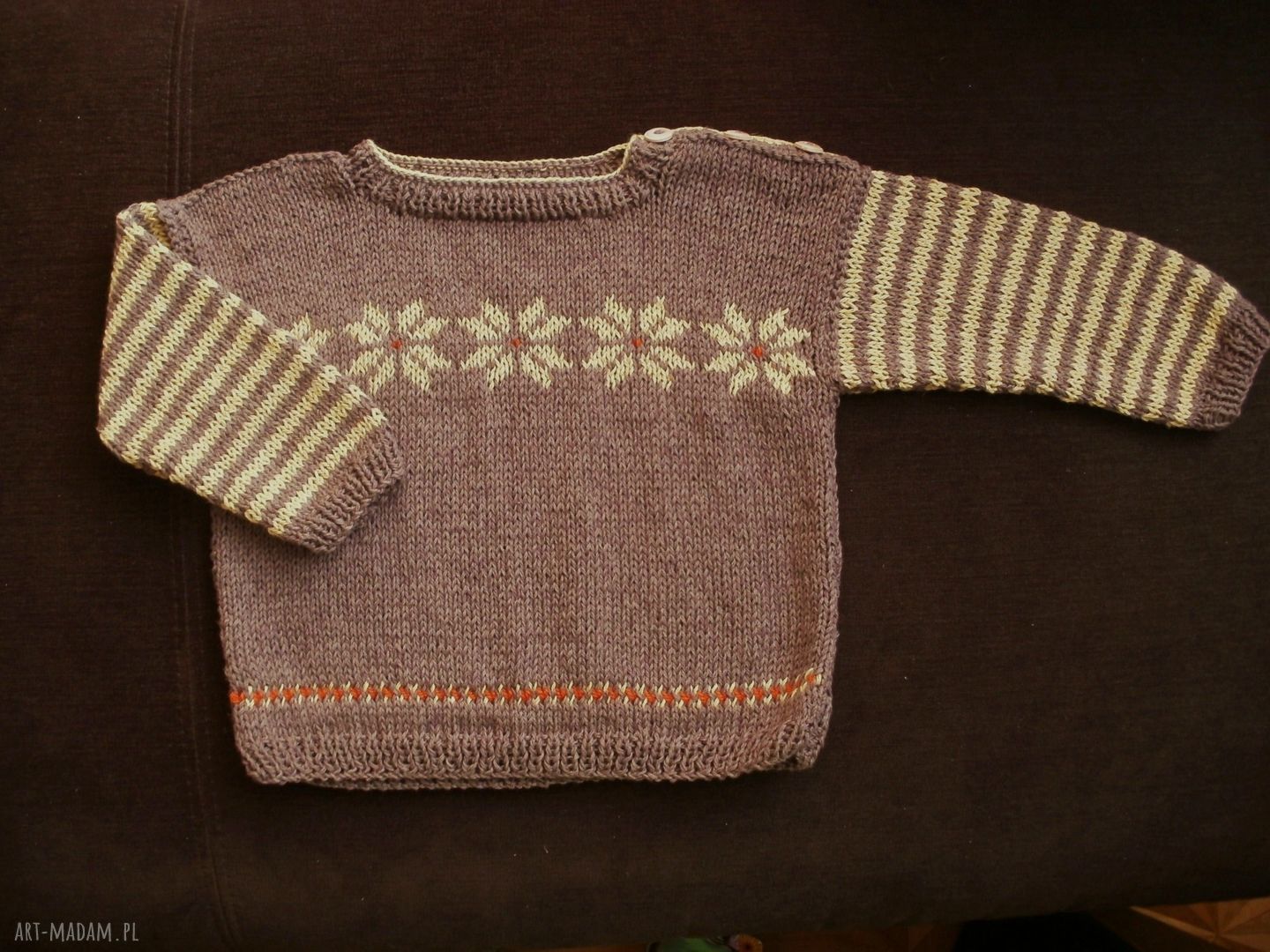 Bawełniany sweterek „Gwiazdeczki” z lnem handmade dla dziecka 80/86