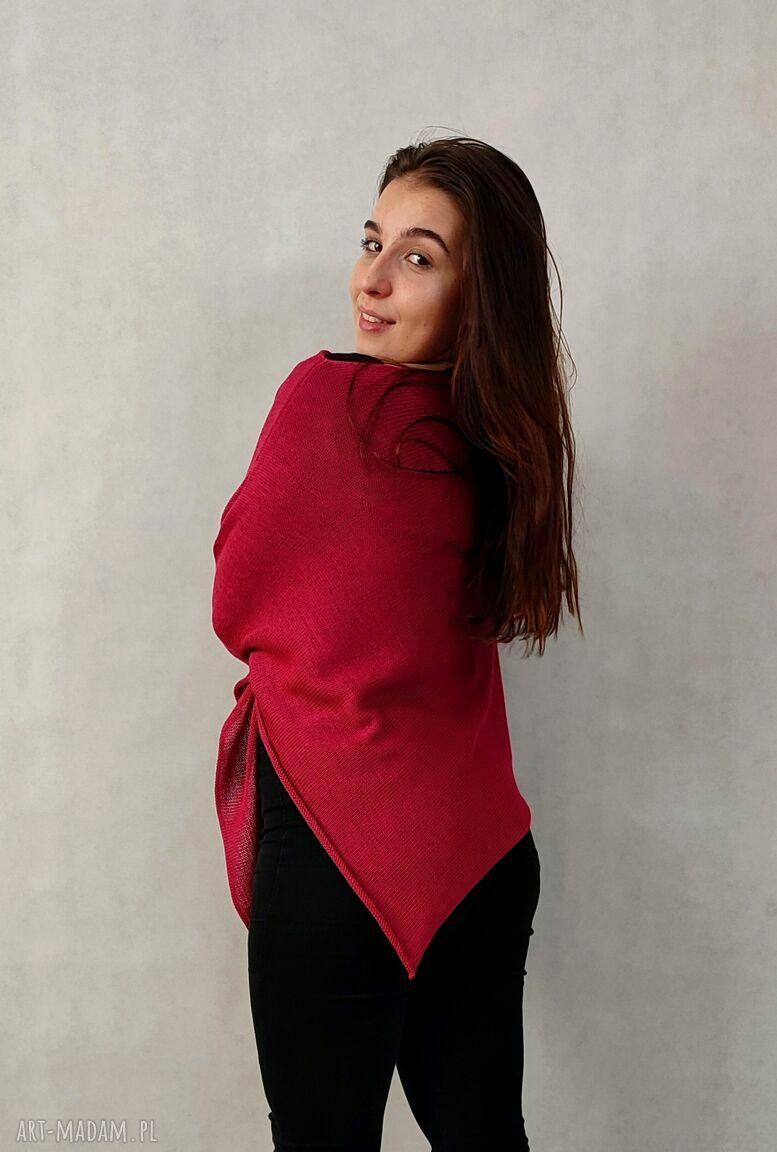 Różowe ponczo sweter z rękawami handmade dzianina