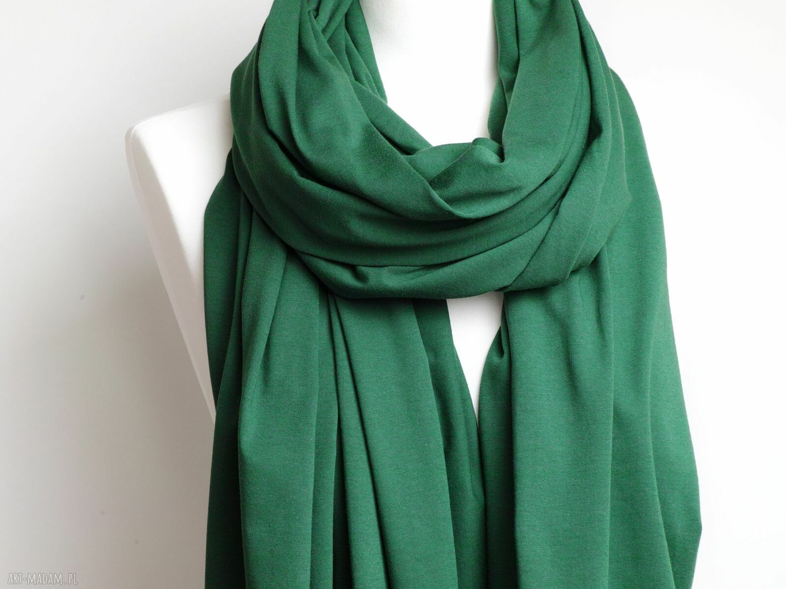 Zielony szal bawełniany damski HANDMADE - duża etola na jesień i wiosnę