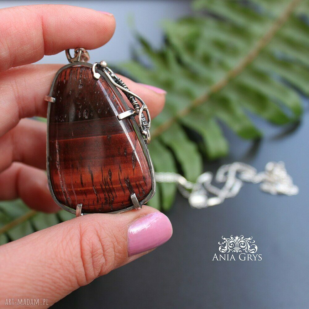 Bawole oko „robaczywek” w srebrnej oprawie - wisiorek wire wrapping