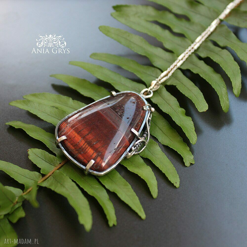 Bawole oko „robaczywek” w srebrnej oprawie - wisiorek wire wrapping