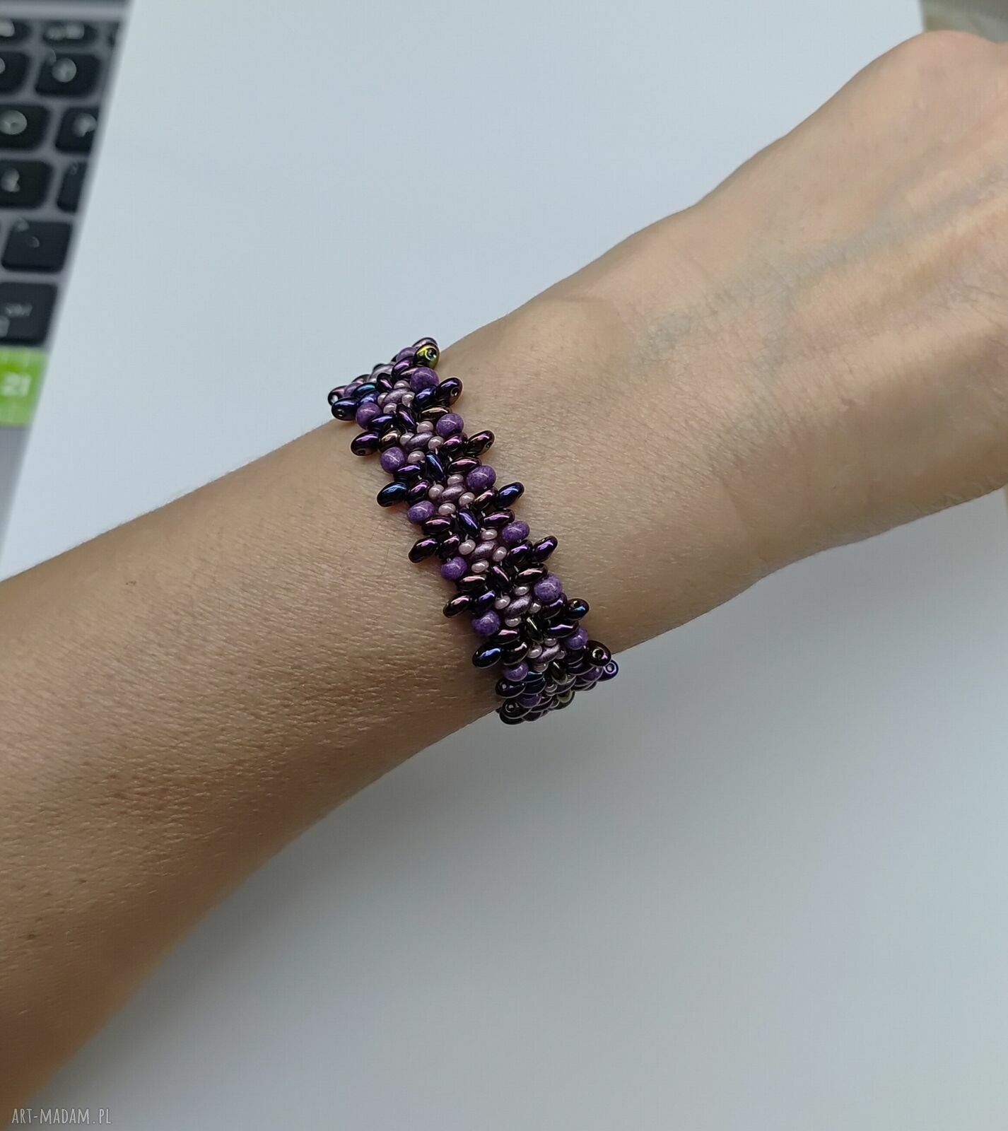 Bransoletka Beaded Choker „Fioletowa Symfonia” - szeroka bransoletka z koralików